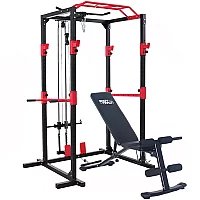BodyTrain Professional Power Rack with Cable System and Foldable Adjustable Weight Bench Package