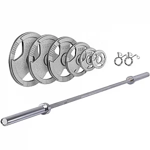 Ironman 145kg Olympic Trigrip Hammertone Weight Set with 86 Olympic Weight Bar