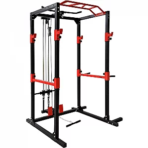 BodyTrain Heavy Duty Professional Adjustable Power Rack Weight Lifting Cage with Cable System and Deluxe Pull Up Bar